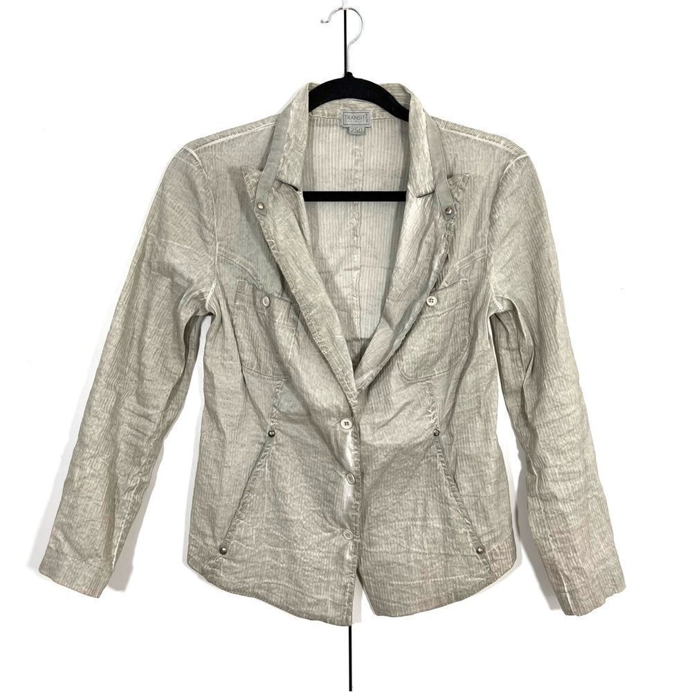 Transit Par Such Shirt Jacket Women Sz 3 Green‎ Textured Y2K V Neck Long Sleeve